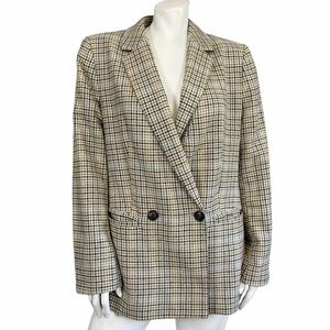GAP Tan Black Blue Houndstooth Double Breasted Blazer 12 Tall